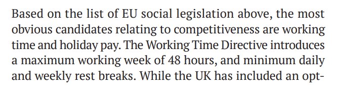 As I previously argued for  @epc_eu, the working time regulations are perhaps the areas of EU-derived labour law with the most obvious links to competitiveness and trade/investment between UK and EU  https://www.epc.eu/en/publications/Ensuring-a-post-Brexit-level-playing-field~26c1e0