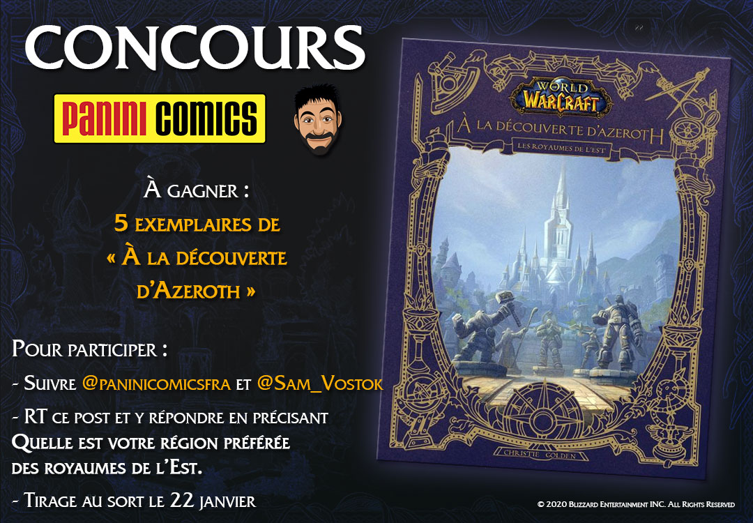 Sam_Vostok's tweet photo. Envie de remporter le 1er tome d’ «À la découverte d’Azeroth » ? https://t.co/ClMYYPQoXM 🎁🙂 5 exemplaires sont mis en jeu grâce à @paninicomicsfra (que je remercie ❤️).

Participation :
🔴Suivre @paninicomicsfra &amp; @Sam_Vostok
🔴Suivre les indications sur le visuel
🔴TAS 22/01 https://t.co/GkUXLAxBWY
