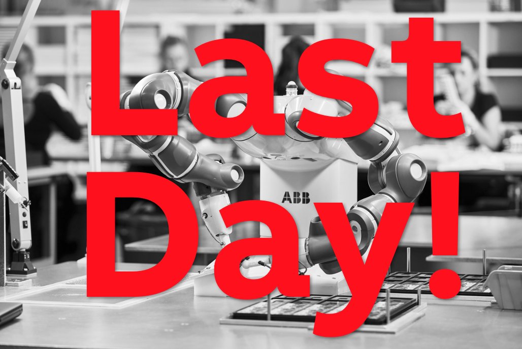 RoboAccelerator's tweet image. This is your last day to apply for the ABB Robotics 20/21 Challenges! Apply now before you forget! Good luck! ow.ly/KQAr50D4VCo #robotics #automation #ventures