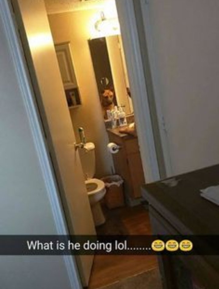 13. Trying to look hot for her date downstairs 