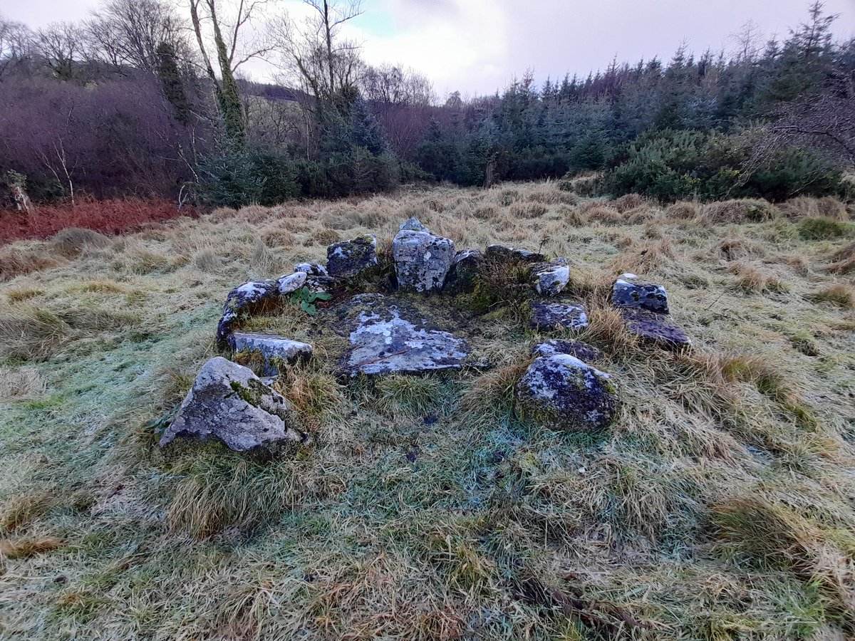 deciek's tweet photo. An almost forgotten penitential station / 'St. Brigid's Chair' on the northern slopes of Kilranelagh hill #Wicklow. An arrangement of stones upon the edge of a large baseslab; one of the stones is a carved #crossslab (2nd pic). Perhaps 1 of the more 'modern' monument in the area https://t.co/4MJxu5xfMD