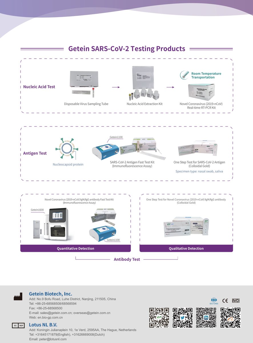 Here’s a display of Getein COVID-19 test kits✨ We have the antigen test, antibody test, nucleic acid test, neutralizing antibody test🌞 The sample types include nasal swab, saliva, blood, oropharyngeal swab If you are interested, please email us 👉 sales@getein.com.cn