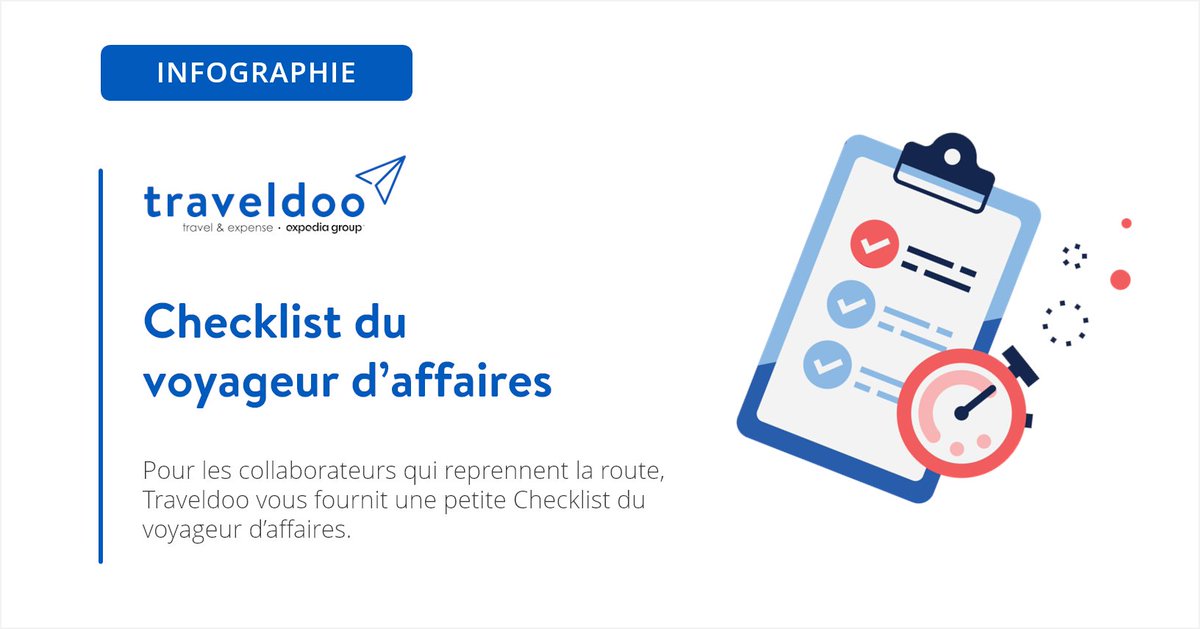 [#Infographie] Pour les collaborateurs qui reprendraient la route, Traveldoo vous propose une petite Checklist du voyageur d’affaires avec une catégorie Santé à ne pas zapper, histoire d’être bien organisé. #BusinessTravel
👉 ow.ly/DJ1c50AXfhN