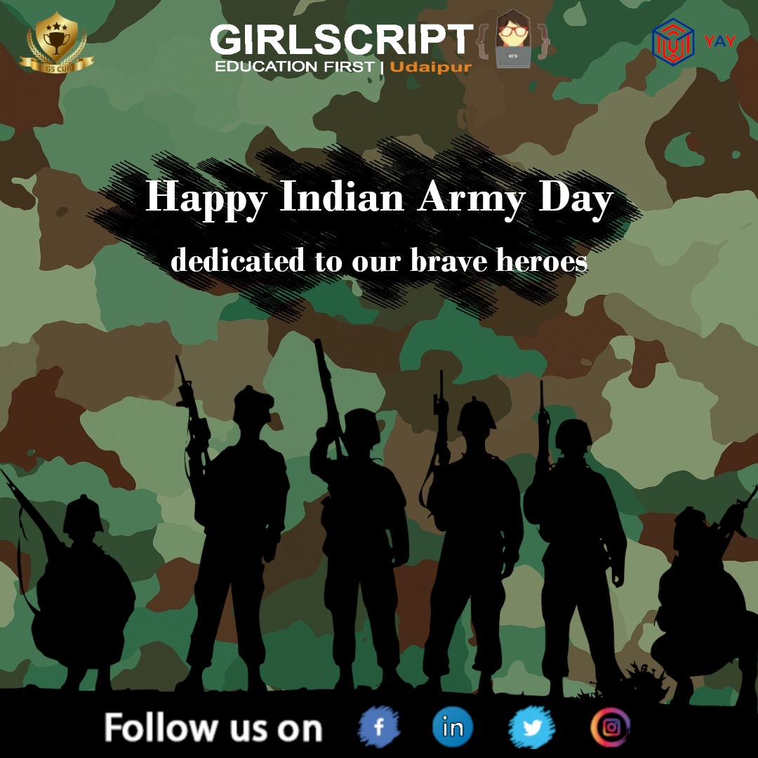 GirlcriptUDR's tweet image. Happy Indian Army Day 
#ArmyDay #FridayFitness
#FridayMotivation #fridaymorning
#brisbanetest #FridayThoughts
#HappyKanuma
#FridayFeeling #GodMorningFriday
#FridayVibes #NobodyIsListening
#MasterTheBlaster #WandaVision #SalaarLunch
#WeAreListening #Prabhas
#instinct #girlscript