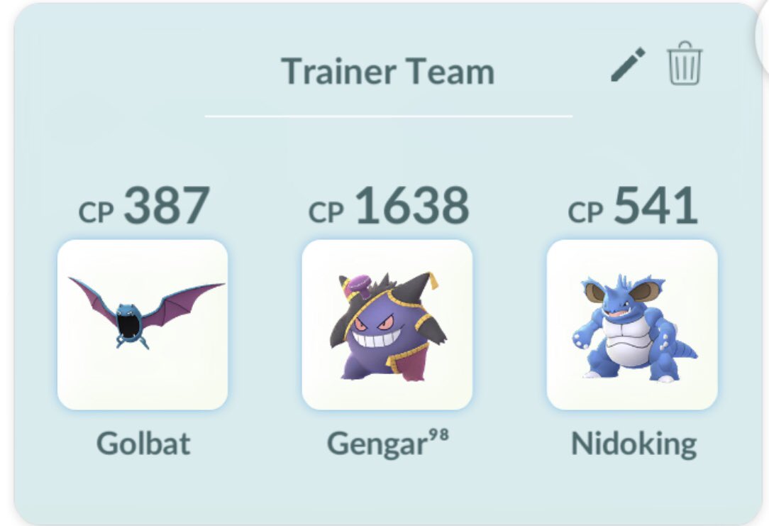 woegee127's tweet photo. #PokemonGOTourContest

My PokemonTeam:
1. Golbat
2. Gengar
3. Nidoking

woegee - avid ghost and poison type Pokémon user, favorite color... purple.

@NianticLabs @PokemonGoApp https://t.co/A86kZ9cag3