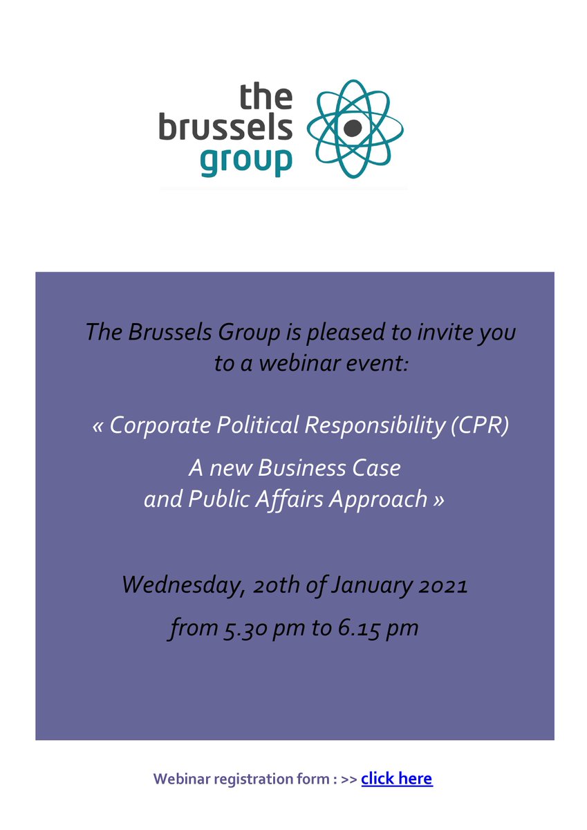JohannesBohnen's tweet photo. On January 20th at 5:30 pm (CET) I’ll present my concept of “Corporate Political Responsibility” in a joint webinar together with my colleagues from the European PA network #TheBrusselsGroup. Interested? Register here: (https://t.co/AEbQAtrNFW) #CPR #PoliticalResponsibility https://t.co/sutb4Dm2cU