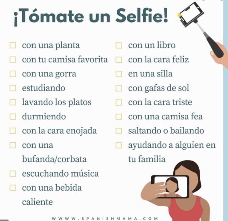 grange_mfl's tweet photo. Hola, this week’s Spanish challenge! Take a selfie of you and the items listed in Spanish. Please send your entries to mfl@thegrangeacademy.co.uk 
#selfietime #spanishvocabulary #homelearning 🇪🇸 https://t.co/23LoNpCP2h