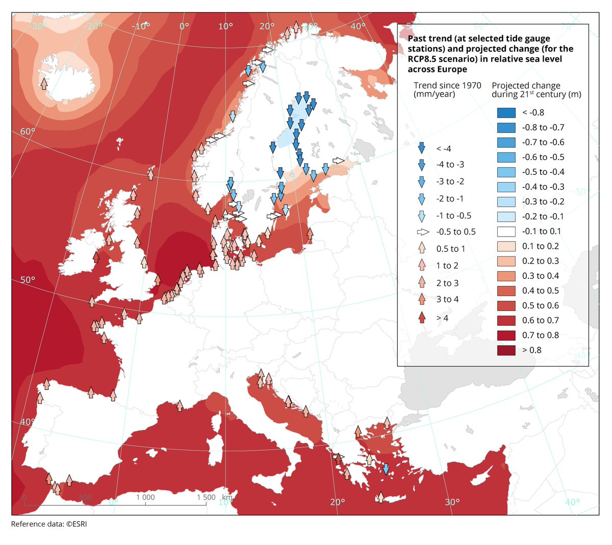 Global mean sea level has risen about 19 cm since 1900, at an accelerating rate. This #EEAIndicator shows data since 1900 on global #sea level rise, and presents the past trend and projected change in relative sea level across Europe👉eea.europa.eu/data-and-maps/…