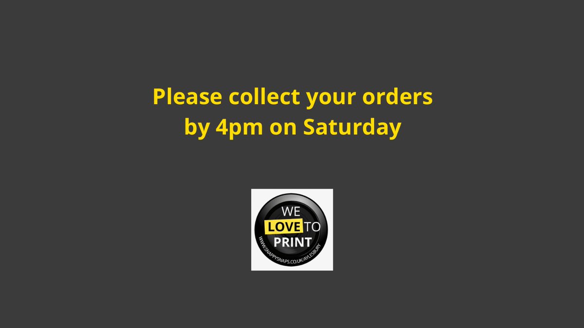 We’ve decided it’s time to close our doors for a while. If you’ve placed an order, please collect it by 4pm on Saturday. 

Until then, you can contact us on 01296 330003 or aylesbury@snappysnaps.co.uk ☎️ 

And don’t worry, we’ll be back! 😀