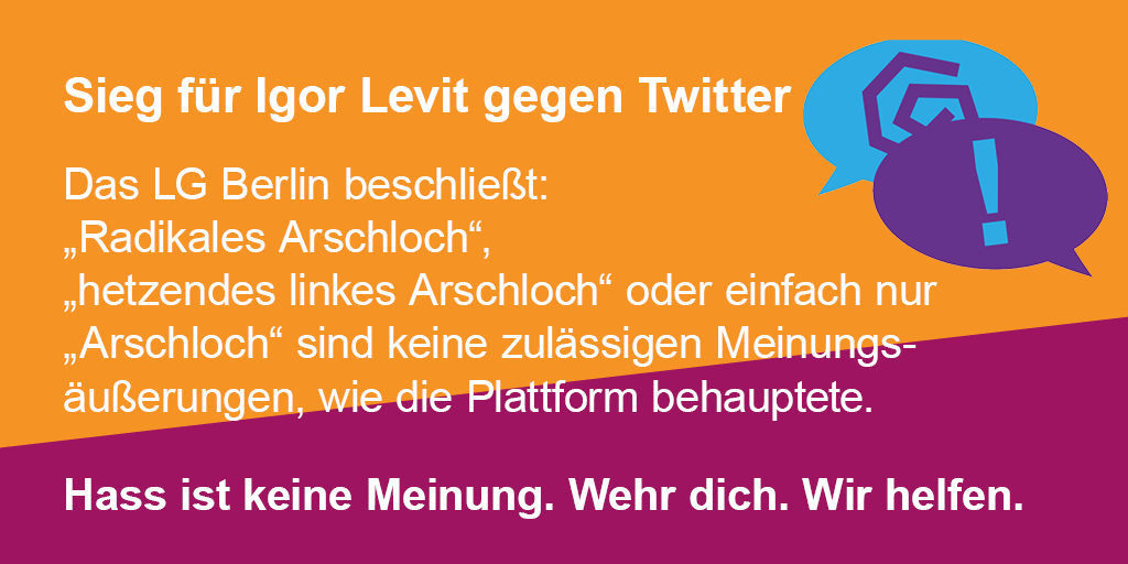 HateAid (@hateaid) on Twitter photo 💪<a href="/igorpianist/">Igor Levit</a> bekam Recht: 3 Kommentare, die laut Twitter zulässig seien, sind strafbare Beleidigungen. Das LG Berlin gestattet der Plattform nun die Herausgabe personenbezogener Daten. Jetzt ist @Twitter am Zug, die Daten herauszugeben! 💪<a href="/igorpianist/">Igor Levit</a> bekam Recht: 3 Kommentare, die laut Twitter zulässig seien, sind strafbare Beleidigungen. Das LG Berlin gestattet der Plattform nun die Herausgabe personenbezogener Daten. Jetzt ist @Twitter am Zug, die Daten herauszugeben!