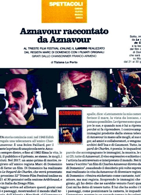 🗞“È la stampa, bellezza!” 
#TSFF32 su
@ilvenerdi di Repubblica 
@tiloporto 

#LeRegarddeCharles 
#LoSguardodiCharles
#CharlesAznavour
#MarcdiDomenico
#ZivagoFilm