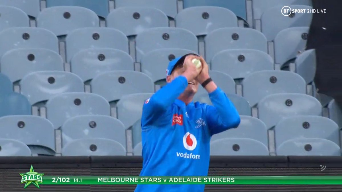 BIG BASH LEAGUE
Melbourne Stars vs Adelaide Strikers
WICKET
Glenn Maxwell (37 runs scored)
c Renshaw b Valente
FALL OF WICKET
MEL-Stars 102 - 2
14.1 overs
Image Credits: BT Sport https://t.co/NqDc6Uhlwv