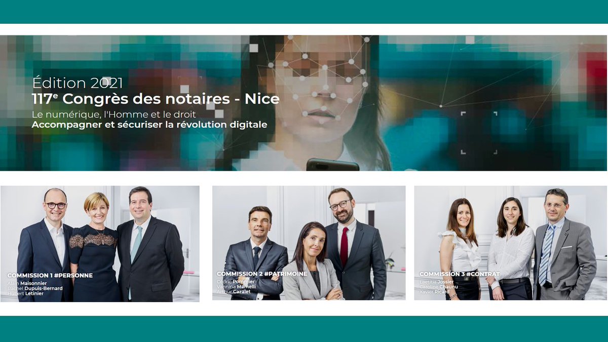 Découvrez les sujets et les membres des 3 commissions du 117e #CongresNotaires 2021 sur bit.ly/3oNMLCR
1° Protéger la personne et le citoyen, 2° Valoriser et transmettre le patrimoine, 3° Moderniser et encadrer le contrat, le tout dans le monde numérique. #Numérique