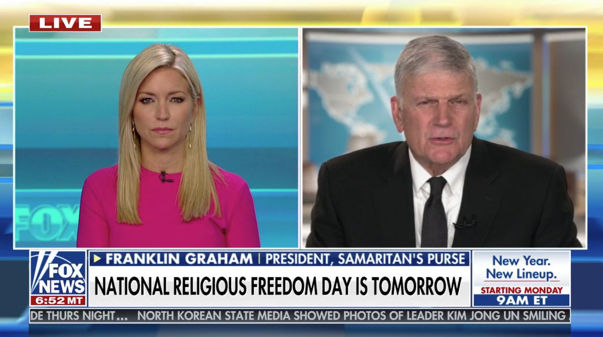 Franklin_Graham's tweet photo. Thank you @AinsleyEarhardt for having me on @FoxAndFriends this morning to share about National Religious Freedom Day tomorrow and the re-release of my father @BillyGraham’s book, Till Armageddon. https://t.co/C8kcGwiVoz