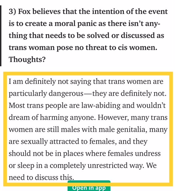 I'm not saying that all men are dangerous–they're definitely not. Most are law-abiding & wouldn't dream of harming anyone. However, many men have male genitalia, many are sexually attracted to men, & they shouldn't be in places where men sleep or undress. We need to discuss this.