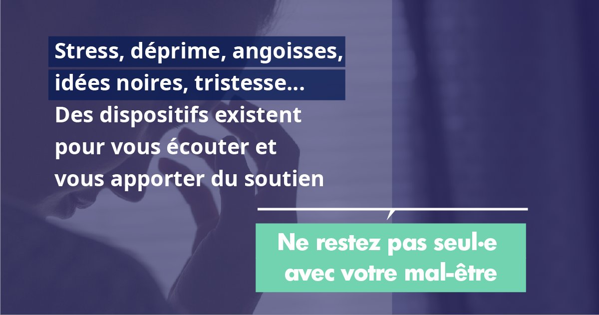 ARS_NAquit's tweet photo. [#COVID19]
L'impact #psychologique de la crise sanitaire est réel pour tous. Elle peut exacerber les difficultés de la solitude et devenir une source d'angoisse. 
👤 VOUS N'ÊTES PAS SEUL(E) !
✅Dispositifs d'aide anonymes et gratuits ➡ https://t.co/Cb5TdjZvb3 https://t.co/onvttjvNFg