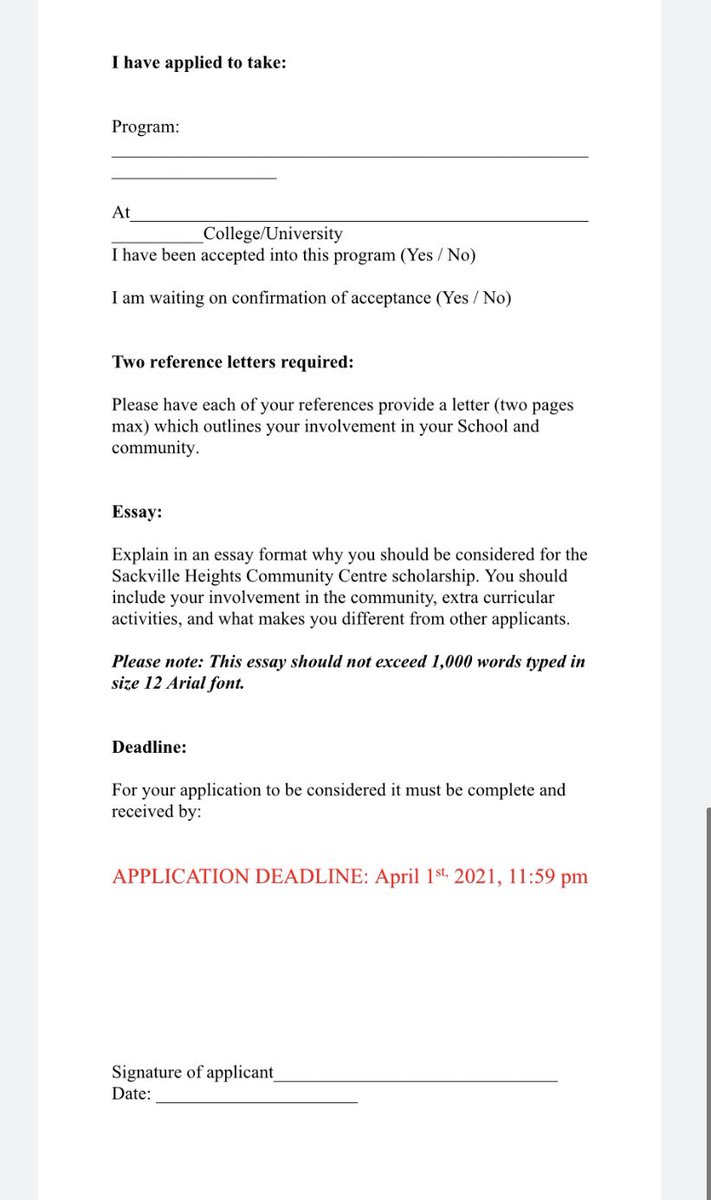 MHSGuidance11's tweet photo. Sackville Heights Community Centre Scholarship- link is on the classroom. Due April 1, 2021. $1000 for grade 12 student at MHS or SHS going to post- secondary. https://t.co/D0Afn8b6QA
