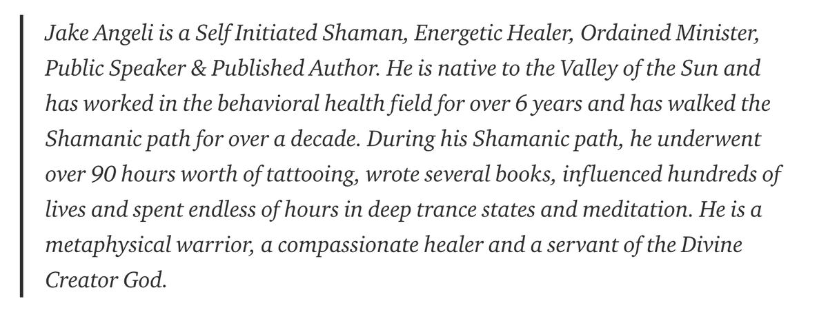 Just after the attack, people found Jake Angeli's social accounts, where -- among other things -- he listed himself as a shaman. A few people tweeted about his links to the q-word. And a nickname was born. Here's how he's described himself...