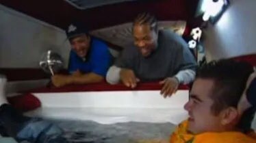 literally what the absolute hell is this lmao. “yo man we heard you enjoy taking baths so we tossed an entire JACUZZI IN YOUR CAR”it kinda looks like the inside of a casket lmao also the disco ball i-?