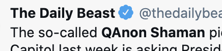 All of a sudden, "Q*** Shaman" was in headlines. It's memorable, doesn't require many characters, it rhymes, it's ridiculous.And now, there is a second cycle in progress on social media... everyone talking about him instead of other people in that violent mob.