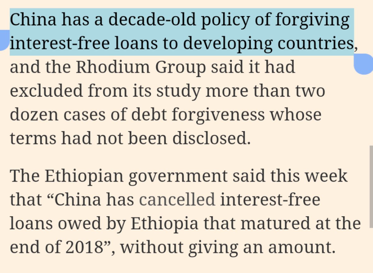 "China has a decade-old policy of forgiving interest-free loans to developing countries."China has forgiven $6 billion of Cuban debt, while writing off loans with Angola, Zimbabwe, Ethiopia, etc.Western imperialists warning of debt traps is pure projection of their own crimes