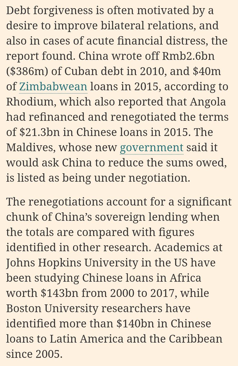 "China has a decade-old policy of forgiving interest-free loans to developing countries."China has forgiven $6 billion of Cuban debt, while writing off loans with Angola, Zimbabwe, Ethiopia, etc.Western imperialists warning of debt traps is pure projection of their own crimes