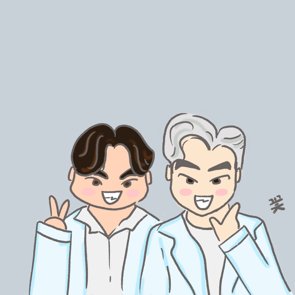 kkot0502's tweet photo. Because this is the first time they’re finally together with mew silver hair 🥰🥰🥰
#dprogramthxMewGulf 
#MewGulf
#WanjaiFanart https://t.co/jyK2dsYPEj