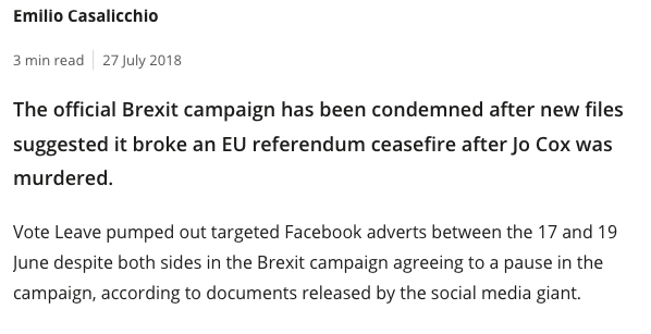 So let's look at the ingredients of the long coup that Rob Ford hasn't noticed. 1a. We'll start with the obvious: Violence.Jo Cox's murder in 2016 was decisive in the Brexit campaign. The Remain campaign paused their publicity. Leave did not.