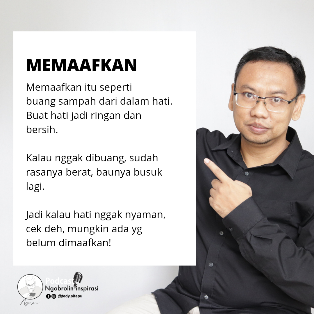 TedySitepu's tweet photo. MEMAAFKAN ITU DAHSYAT

Kalau masih ada ganjalan dlm hati...sgra lepaskan saja guys. Apa itu masalah besar  kecil, urusan uang atau urusan keluarga...Maafkan segera.

Sekedar kena sikut saat papasan atau dikhianati saat kasih amanah. Jangan dipendam lama sakit hatinya. Maafkan saj https://t.co/gyFRNdrkJV
