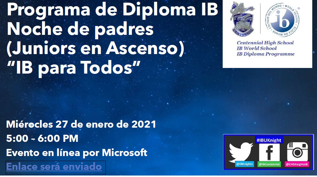 IbKnights's tweet photo. CHS IB DP PARENT NIGHT SPRING 2021 FOR ALL RISING JUNIORS!
WEDNESDAY, JANUARY 27TH, 2021
5:00 PM - 6:00 PM
#IBuKnighted #IBDP #IB4All #CHS
*LINK TO EVENT*
https://t.co/5fT16nHDPm https://t.co/PtwnFF2EsZ