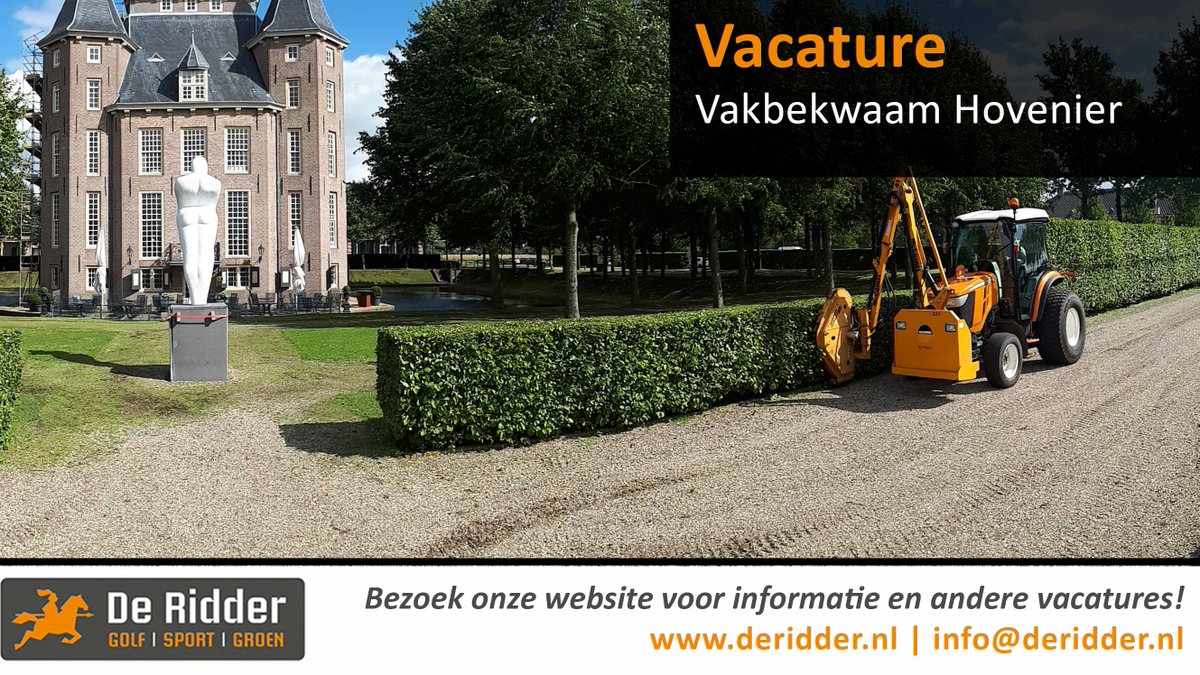 DeRidderBV's tweet photo. Ben jij vakbekwaam Hovenier, en lijkt het jou leuk om het team van De Ridder te komen versterken bij de aanleg, het onderhouden en het renoveren van allerlei soorten groen? Check dan onze website https://t.co/XczZuzz3TZ, of neem direct contact met ons op: 0346-351880. https://t.co/ujitteKpUp