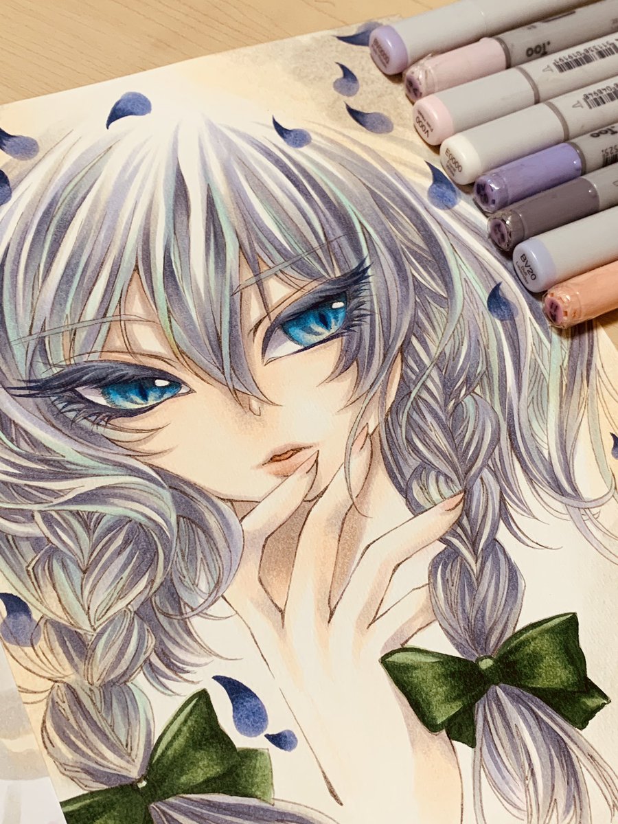 結希 花 Yuuki Hana ホワイト入れる前ですが ﾟ ﾟ ﾟ 凛々しめの咲夜さん 進捗です いつもと少し変えてみました 東方projectイラスト アナログイラスト コピック Illustration