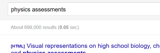 sifilipides's tweet photo. @DrSirera Si replico esa búsqueda en Google Scholar, cambiando "physics assessments" por "physics assessment", sin 's', los resultados me cambian significativamente ¿Se me puede estar perdiendo algo en la traducción? https://t.co/uwoISgxc6t