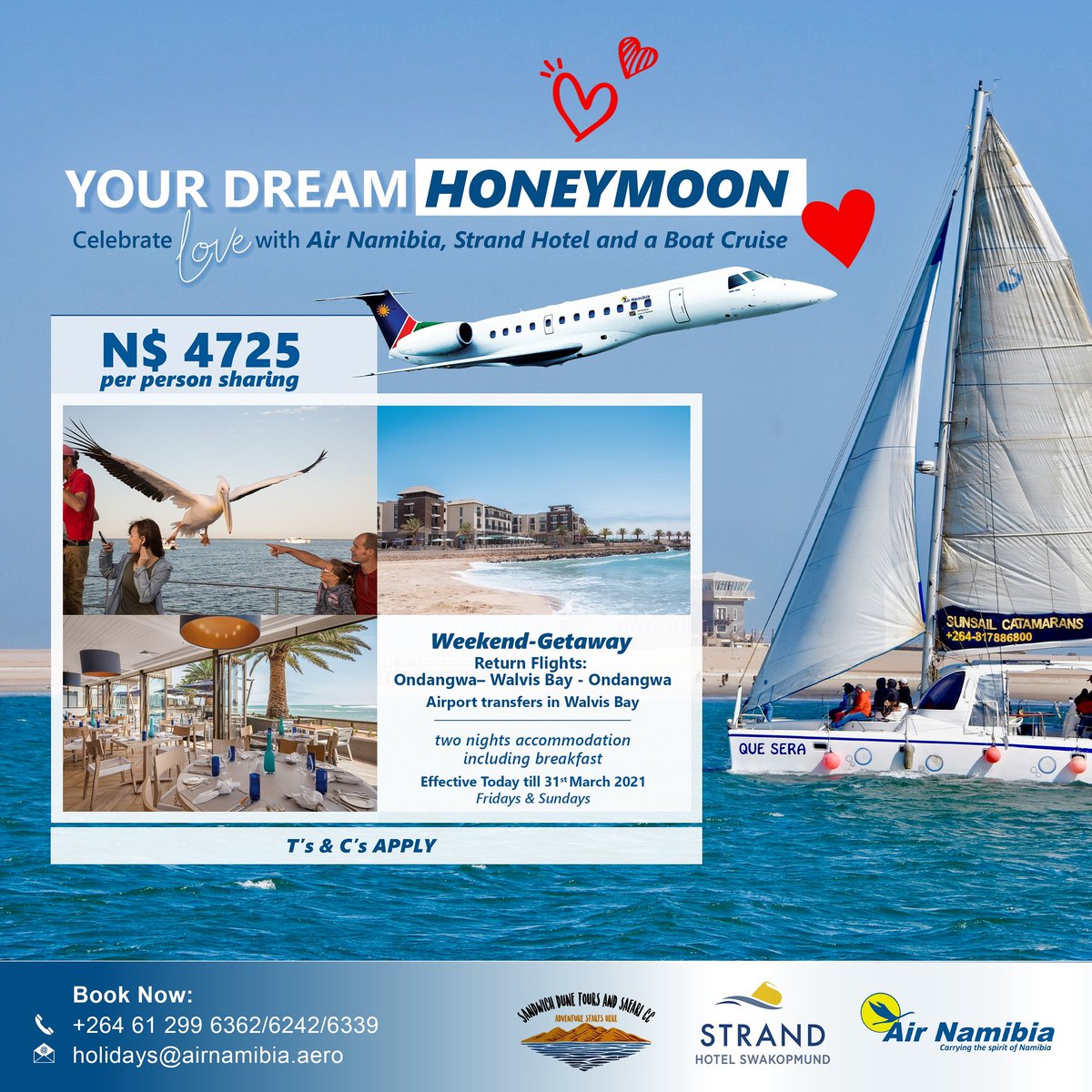 airnamibia1's tweet photo. Honeymooners Package - Ondangwa -Walvis Bay
#airnamibia #domesticflights #namibia #traveldaily #travelenthusiast #windhoek #booknow https://t.co/mfbqwaj1mI