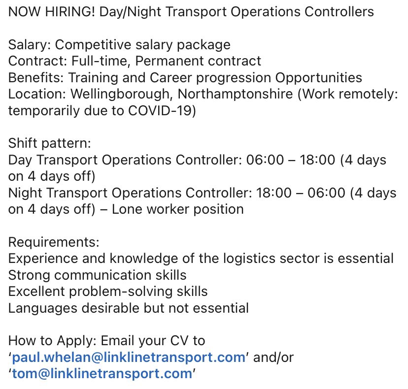 NOW HIRING! DAY/NIGHT TRANSPORT CONTROLLERS 

Click on the following link to apply! facebook.com/jobs/job-openi…