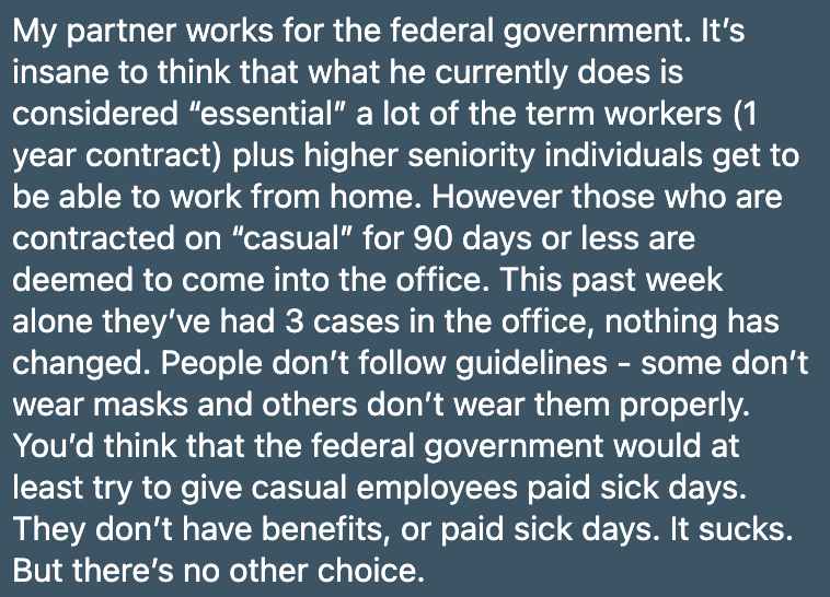 Casual worker for the federal government and working in Ontario? You still have to go in to the office. And masks are optional of course