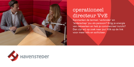 Havensteder is op zoek naar een operationeel directeur VvE (36 uur p/w). Heb jij HBO werk- en denkniveau, kennis van VvE en meerdere jaren ervaring in een soortgelijke functie? Dan zijn wij op zoek naar jou! Solliciteren kan via: werkenbijhavensteder.nl/vacatures/4381/