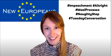 NewEuropeanPF's tweet photo. 📢This week's #FridayCasebook is here! 
Have a look back at last week and ahead at what's coming up next with @kronenlena and @rogercasale. 🔎
All in 12 minutes! ⏱️

👉https://t.co/RoO0h9jr7V 

#Impeachment #Altright #MaxiProcesso #NaughtyStep #TuesdayConversation https://t.co/rgaSLPelV1