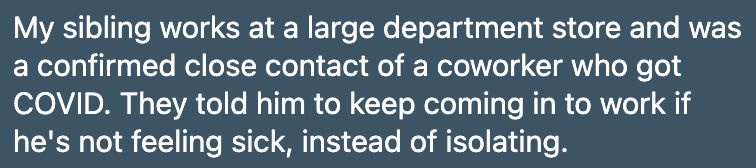 Are you a confirmed close contact of a positive case working in a large Toronto department store who feels fine? No need to isolate until test results are back