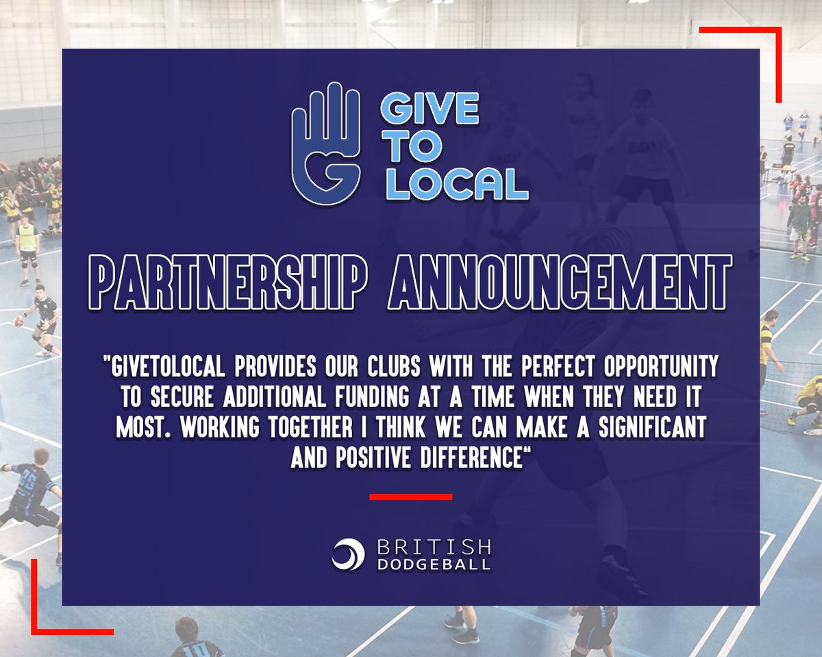 BritDodgeball's tweet photo. We are excited to announce that we have partnered with @GiveToLocalUK to bring support, funding & growth to the dodgeball community & its clubs.
To read more about our partnership, follow the link below:
https://t.co/zEgRJs1Il7
#GiveToLocal #BDGTL #partnership #dodgeball https://t.co/rl9lGcxdMJ