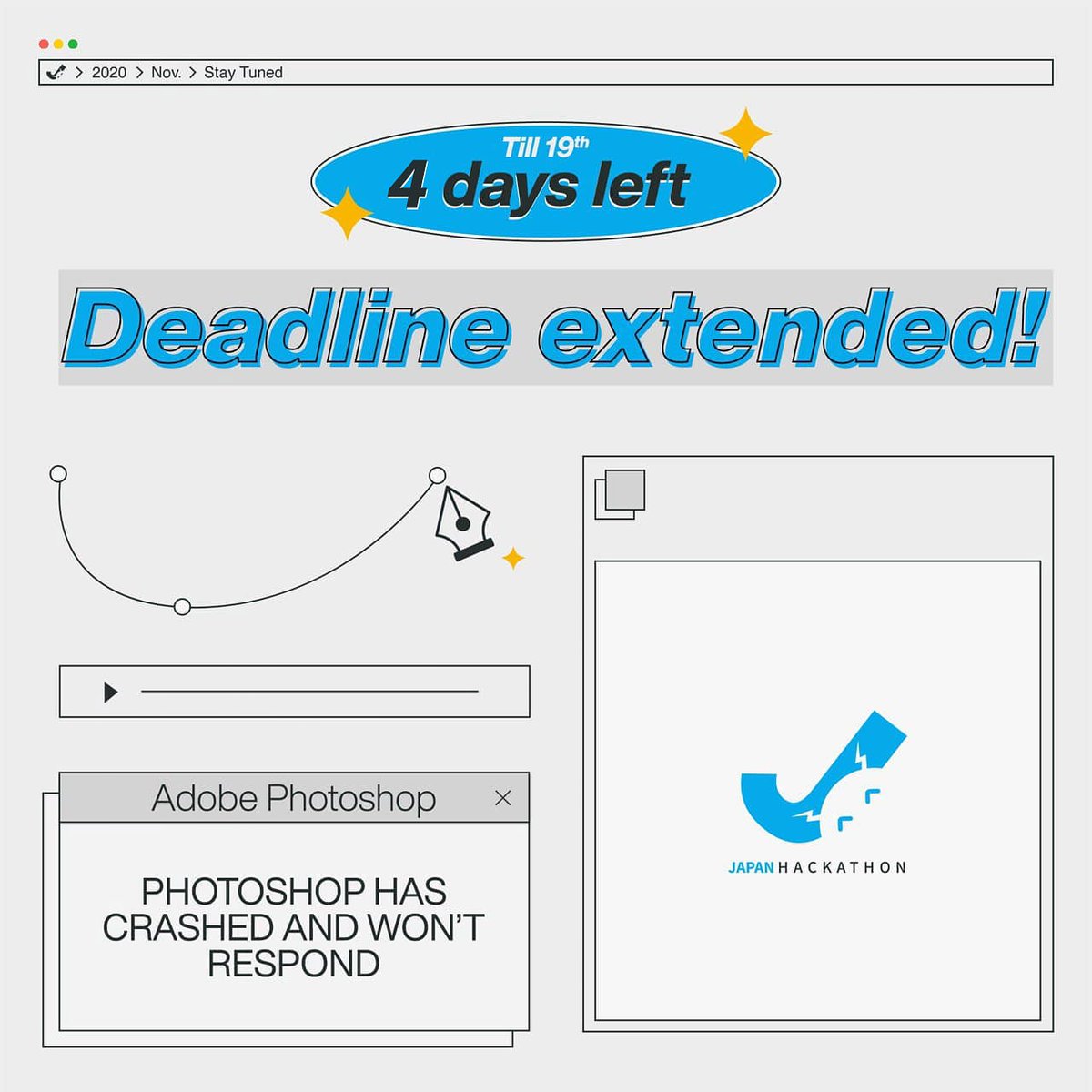 HackathonJapan's tweet photo. We have great news!
The deadline fo applications have been extended till 19th of January!
So make sure you apply soon through our website!
https://t.co/eFP8v5mbAi
#japanhackathon2021 #japanhackathon #CodeOn #remotework https://t.co/EVzu1x695S