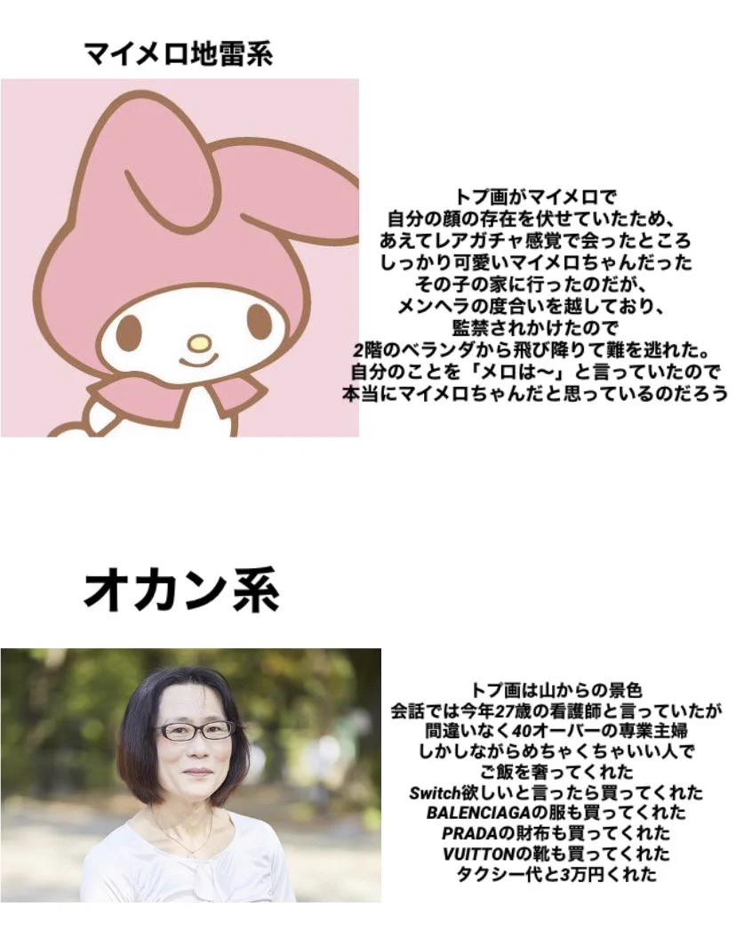 マッチングアプリで出会った？〇〇系女性まとめwww