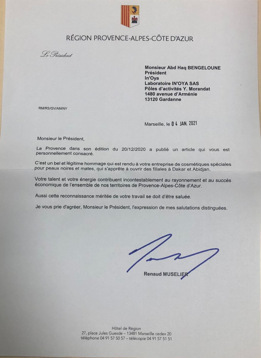 Nous sommes très heureux de recevoir ce genre courrier en ce début d'année 2021. 
Merci <a href="/RenaudMuselier/">Renaud Muselier</a> pour cette attention et votre soutien. 
<a href="/MaRegionSud/">Région Sud</a>