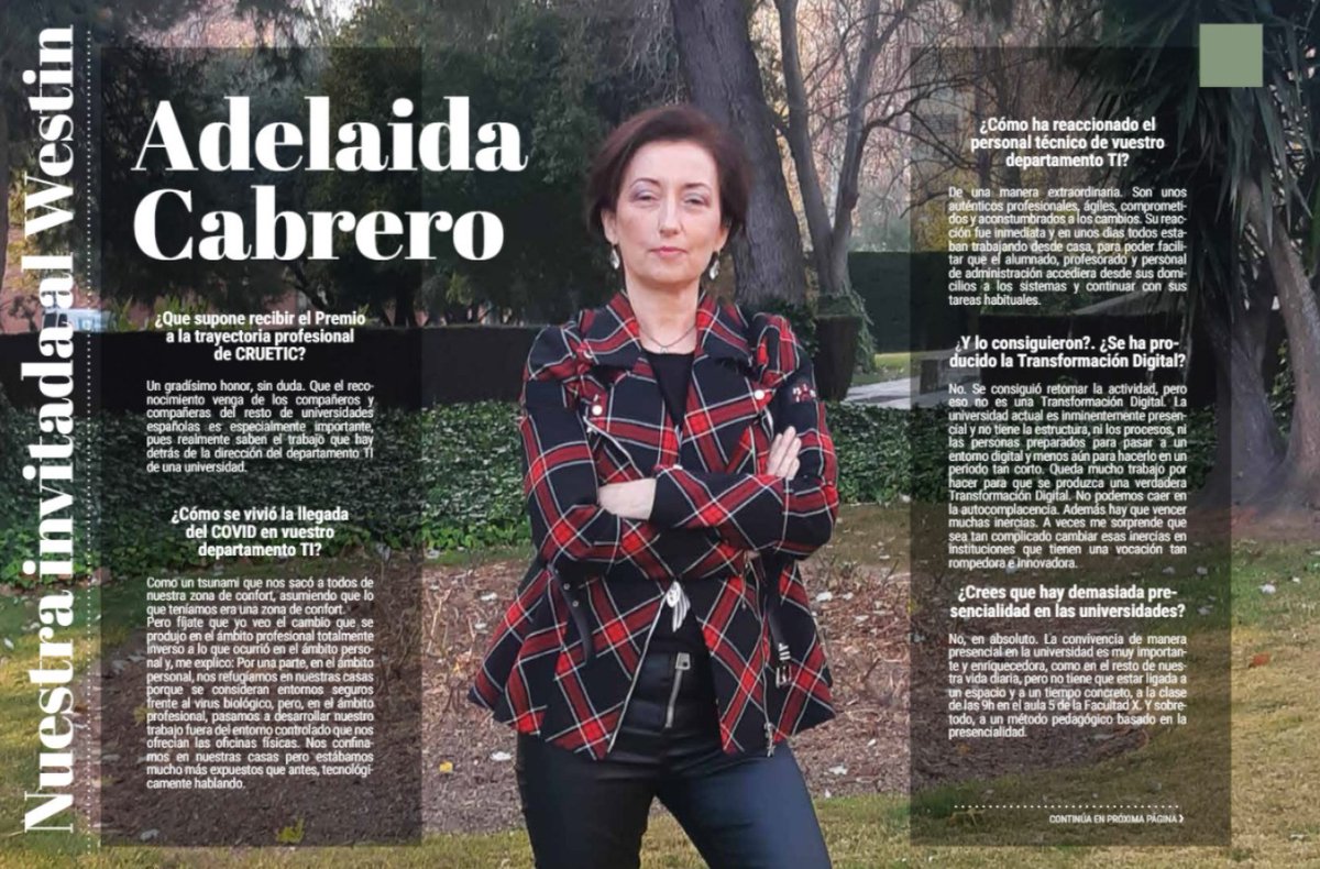 ujaen's tweet photo. 📰 La revista 'Tecnología y sentido común' publica en su nº de enero una entrevista 🎙 a Adelaida Cabrero, Jefa del Servicio de Informática de la @UJAEN, por la concesión del 🎖Premio a la Trayectoria Profesional otorgado por 💻 CRUE-TIC 

ℹ️👉https://t.co/Jco3KpN0CA #UJATIC https://t.co/8jqgUfURw5