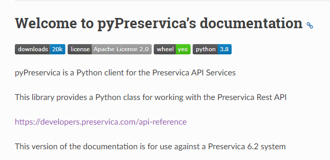 Small milestone:

20,000 Downloads for the #python #Preservica API client library.
pypreservica.readthedocs.io