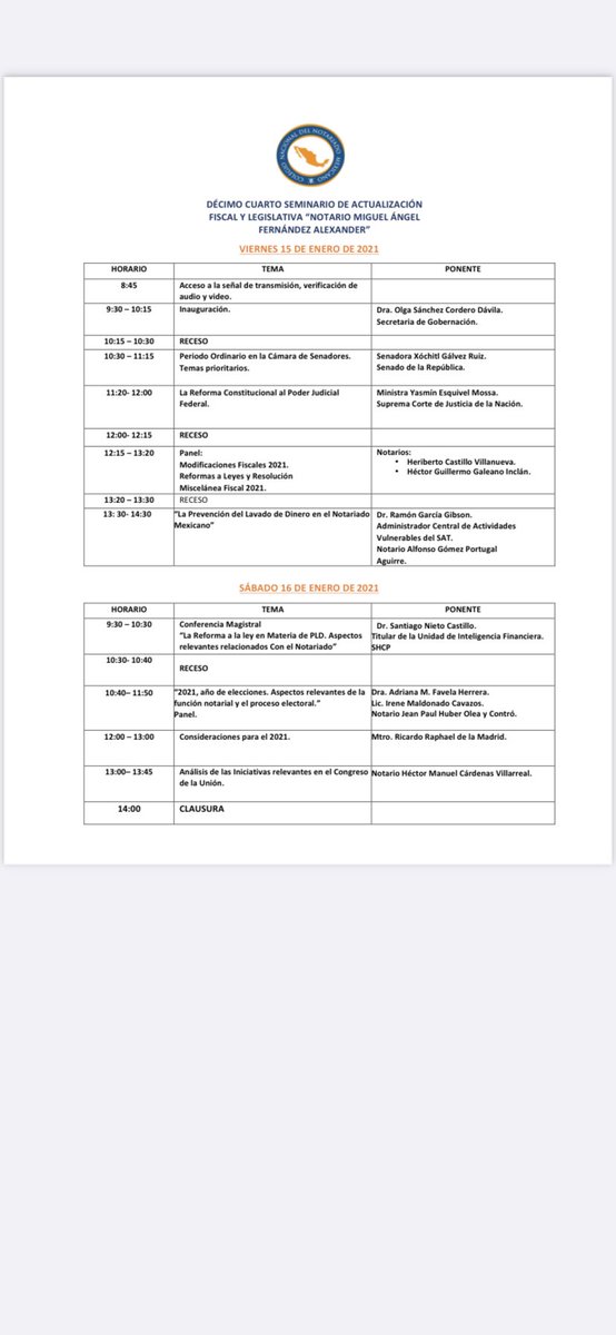 Hoy tendremos el gusto de transmitir, por primera vez a través de medios remotos, y utilizando tecnología de punta. nuestro gran evento anual, la XIV edición del Seminario de Actualización Fiscal y Legislativa “Notario Miguel Ángel Fernandez Alexander”. Te esperamos.