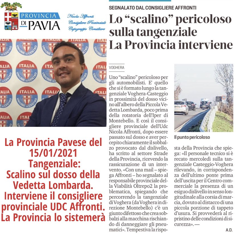 nicaff's tweet photo. #TangenzialeDiVoghera.Scalino sul dosso della #VedettaLombarda. Interviene #ConsigliereProvinciale #NicolaAffronti @ProvinciaPavia sistemerà
#StradeProvinciali #Viabilità #LavoriPubblici #Voghera #Casteggio
#ProvinciaDiPavia #CcVoghera #ComuneDiVoghera https://t.co/iGlQNjzAFU