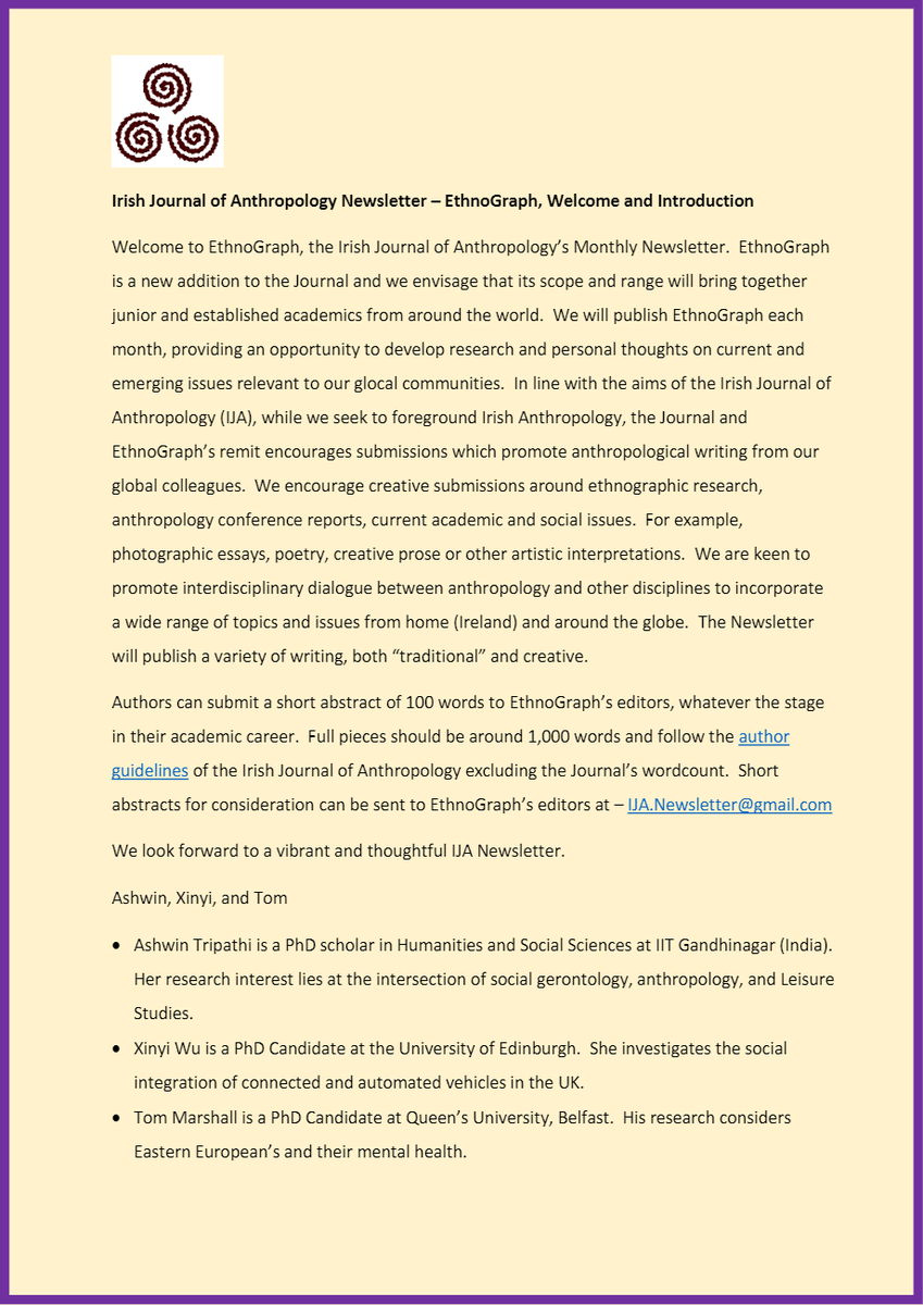 Iynxi's tweet photo. Our IJA Newsletter 'EthnoGraph' web page is now live! We look forward to reading your interesting work!
https://t.co/KLispmrwB0
https://t.co/y0X83Pt4dU
@AnthroAssIrel @AshwinTripathi3 #Anthropology #Ethnography #newsletter https://t.co/65D71jQqat
