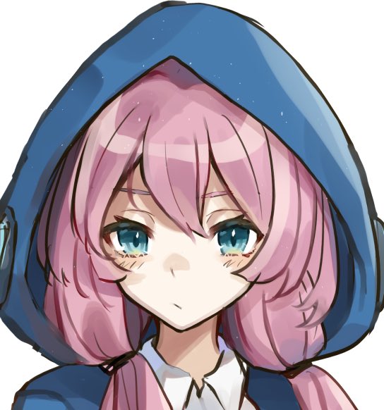 blue poison (arknights) 1girl solo hood pink hair white background twintails hood up  illustration images