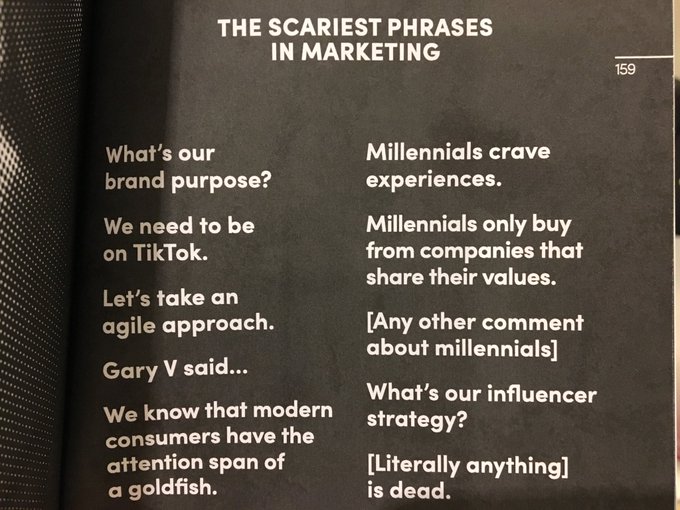 rshotton's tweet photo. The scariest phrases in marketing 

In Delusions of Brandeur by ⁦@Dr_Draper and ⁦@Giles_Edwards https://t.co/QRqIiJNwXS